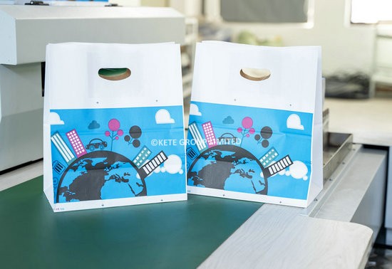 Finished paper bag with twisted handle show